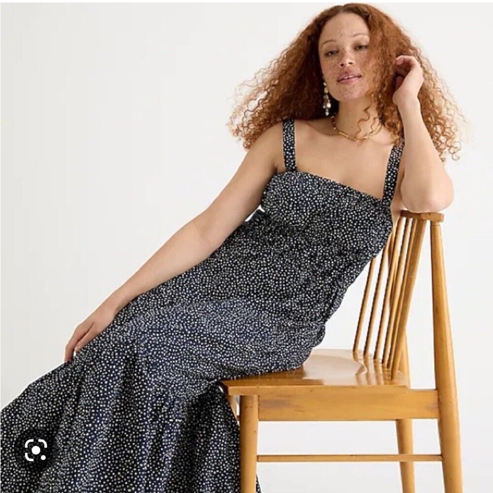 J Crew Tiered midi dress with convertible straps in dot